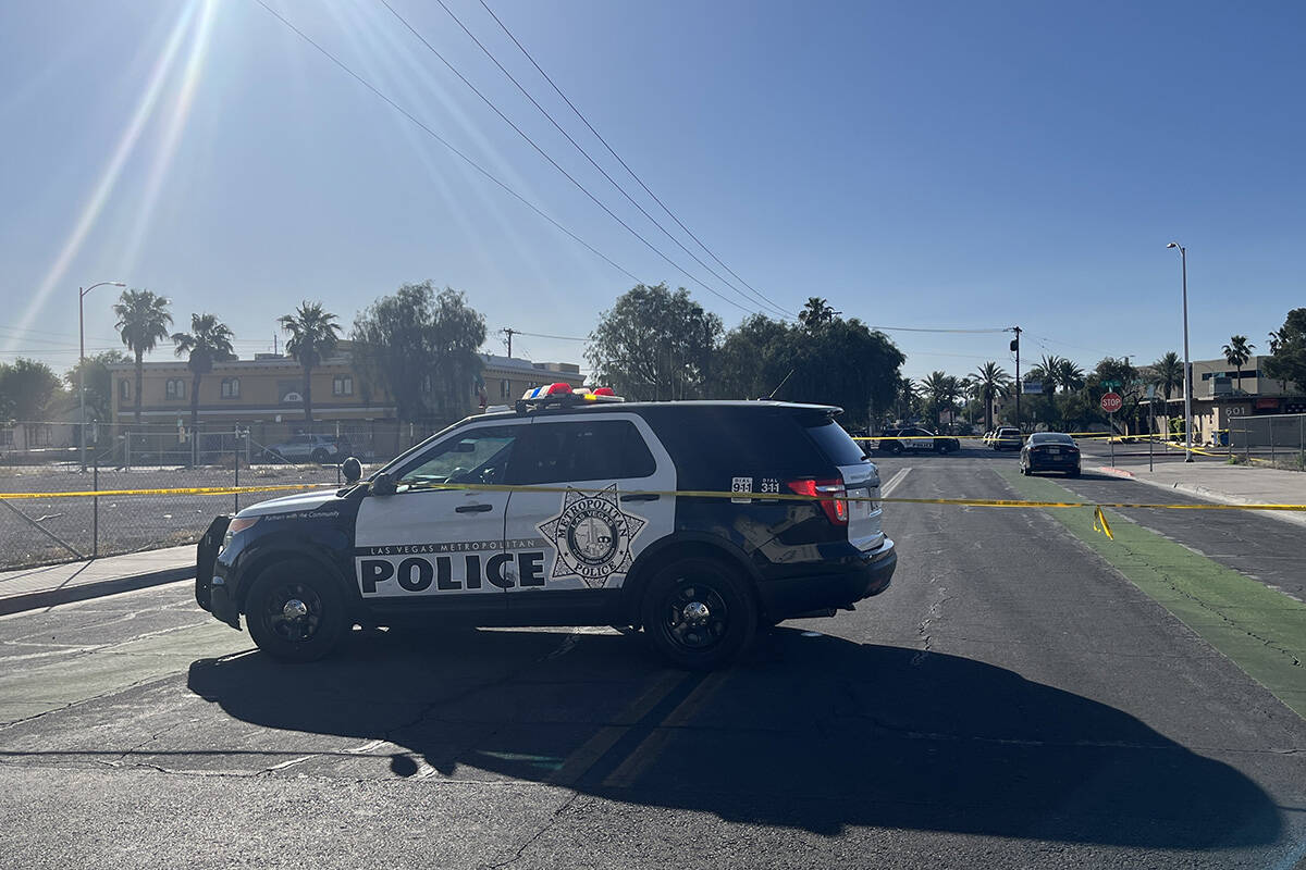Police investigate a homicide Wednesday, May 8, 2024, near South 6th Street and Hoover Avenue i ...