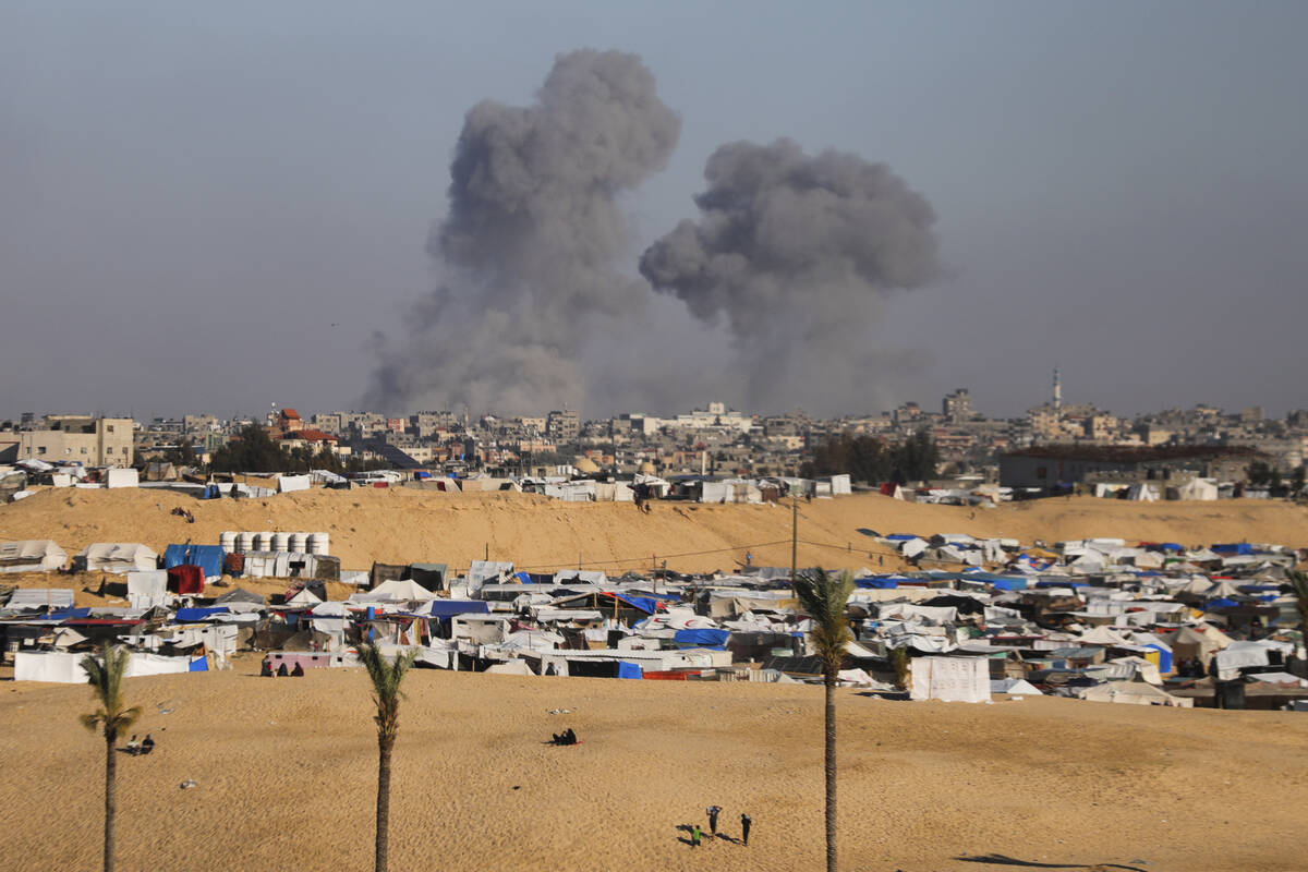 Smoke rises following an Israeli airstrike east of Rafah, Gaza Strip, Monday, May 6, 2024. (AP ...