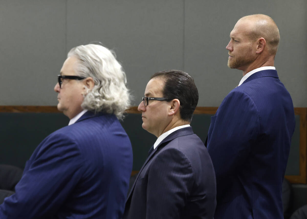 Daniel Rodimer, right, appears in court with his attorneys David Chesnoff, left, and Richard Sc ...