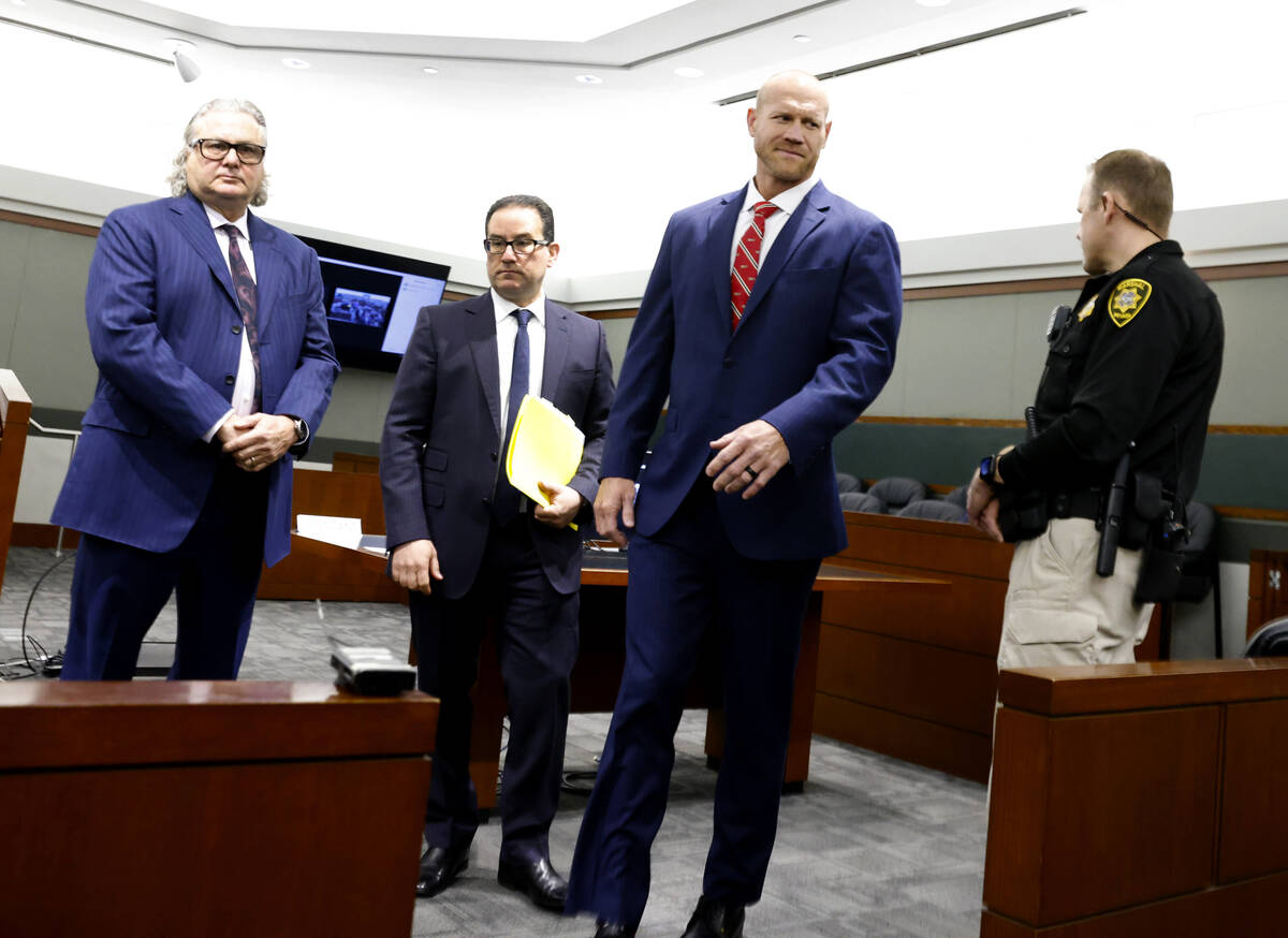 Daniel Rodimer, second from right, leaves court with his attorneys David Chesnoff, left, and Ri ...