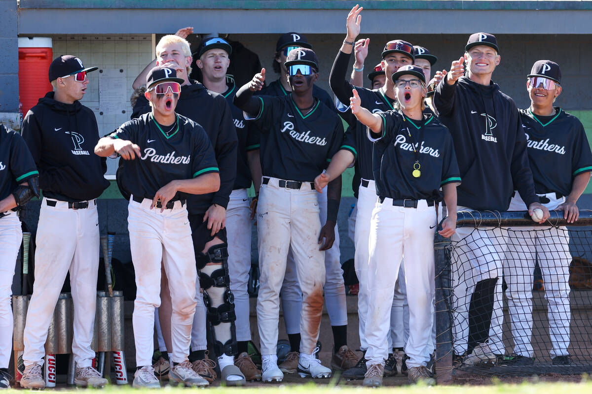 Palo Verde cheers on their batter during a Class 5A high school baseball Southern Region playof ...
