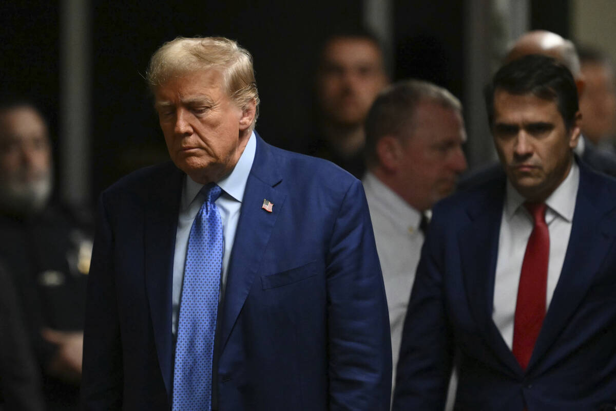 Former President Donald Trump arrives at Manhattan Criminal Court in New York, Thursday, May 9, ...