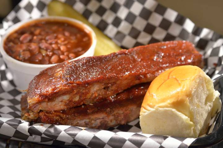 Barbecued ribs are shown at Fox Smokehouse BBQ in Boulder City on Saturday, June 14, 2014. (Bil ...