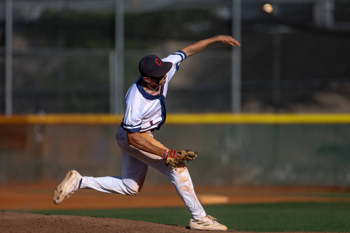 Coronado pitcher Evan Festa throws to Green Valley during a Class 5A high school baseball South ...