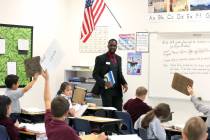 Manuel Mathis, a second-grade teacher at Challenger School-Silverado campus, teaches math on Fr ...
