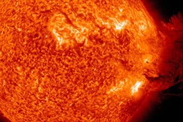 In this handout from NASA/Solar Dynamics Observatory, a solar large flare erupts off the sun Ju ...