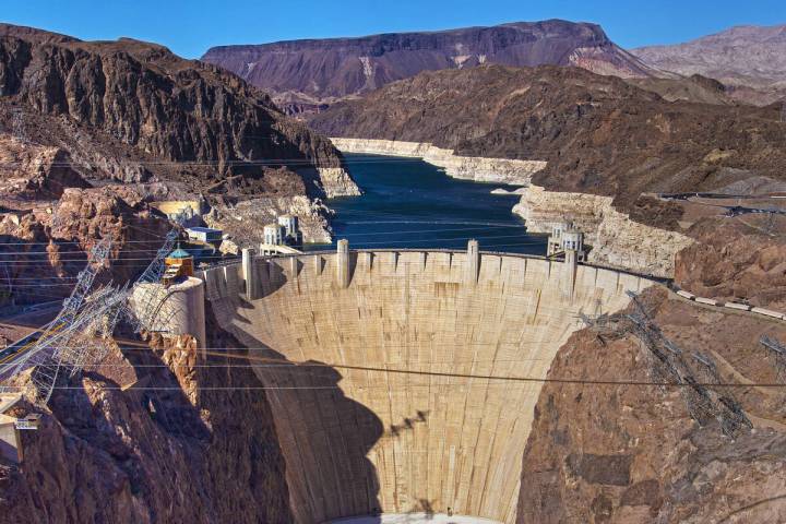 Lake Mead and Hoover Dam on June 8, 2021, in Boulder City. (Benjamin Hager/Las Vegas Review-Jou ...