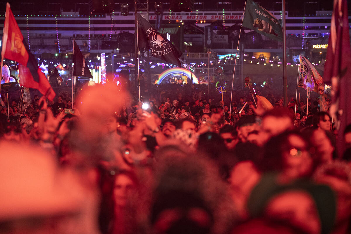 Crowds pack Las Vegas Motor Speedway for the second day of the electronic dance music festival ...
