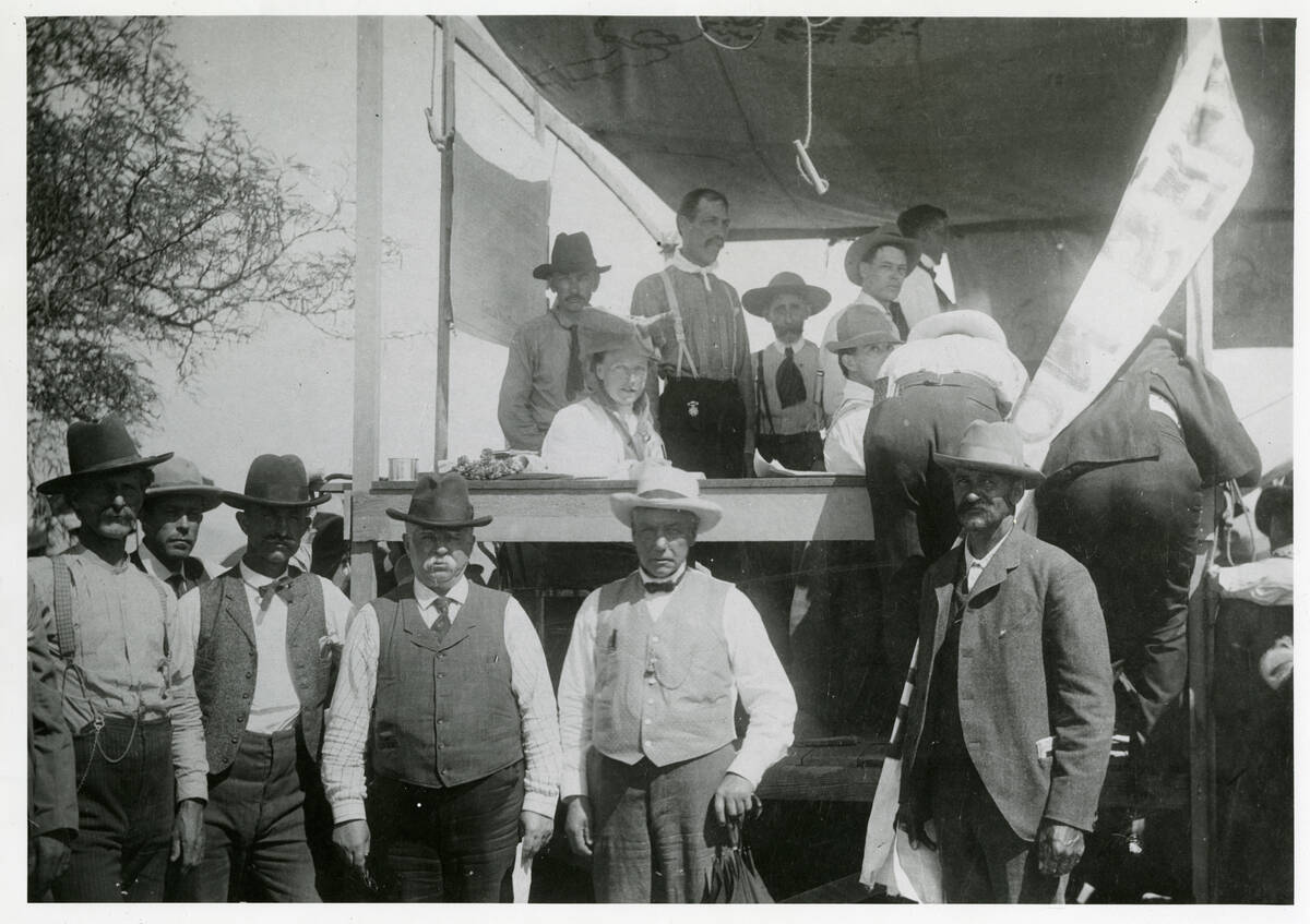 Men pose for a photo during the land auction at the Clark Las Vegas townsite on May 15, 1905. M ...