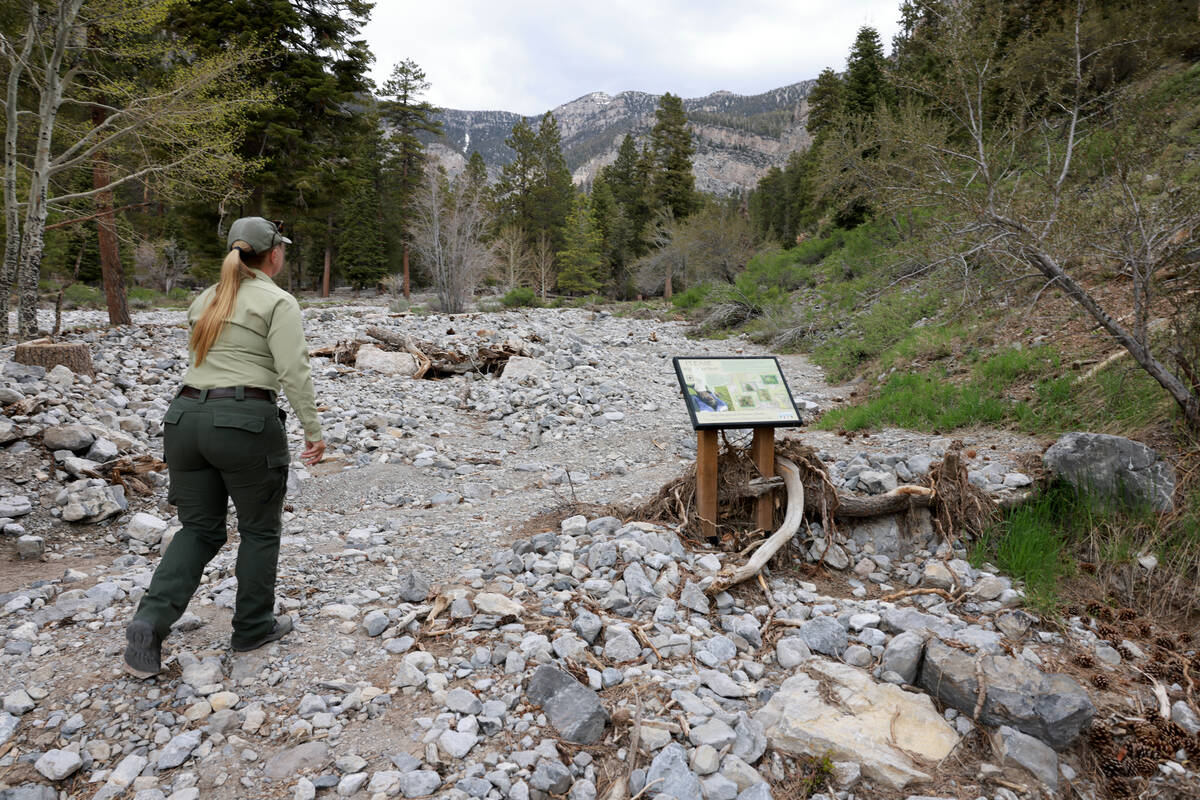 Taylor Tims, U.S. Forest Service acting developed recreation officer, leads a media tour at the ...
