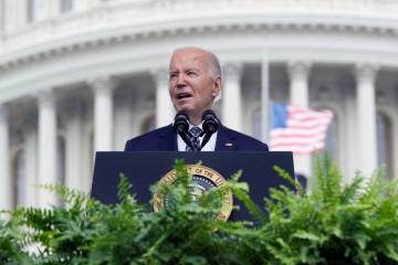 President Joe Biden speaks during a memorial service to honor law enforcement officers who've l ...