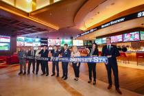 Casino executives and local officials cut a ribbon for the newly renovated STN Sportsbook at Su ...