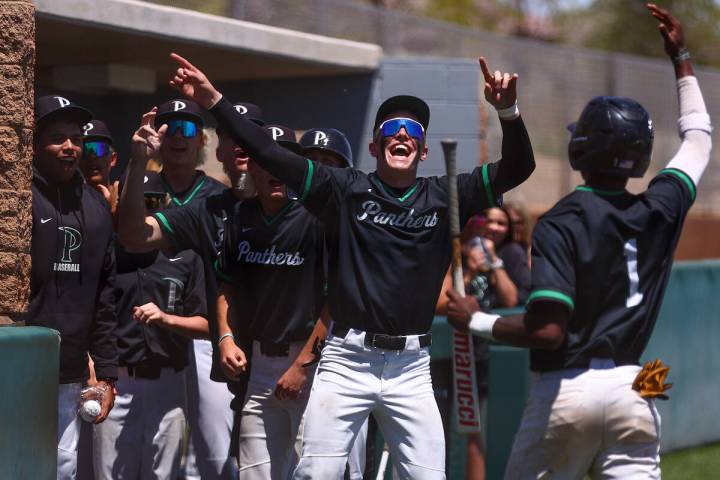 Palo Verde celebrates after RL Chandler scored during a Class 5A baseball state tournament open ...