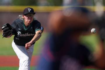 Palo Verde pitcher Mayson Reichartz (10) throws to Coronado during a Class 5A baseball state to ...