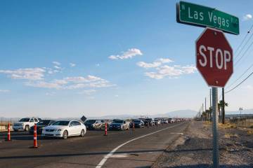 Traffic to get into day one of EDC is seen on Las Vegas Boulevard on Friday, May 17, 2024, in L ...