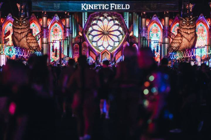 Crowds walk towards the Kinetic Field during the second day of the Electric Daisy Carnival at t ...