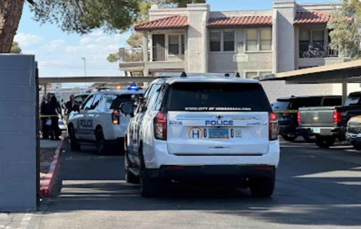 Henderson police investigate a suspected murder-suicide at an apartment complex on May 19, 2024 ...