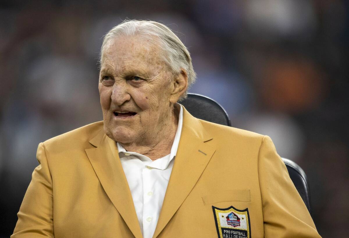 Raiders Hall of Fame center Jim Otto on the field during a halftime ceremony during an NFL game ...