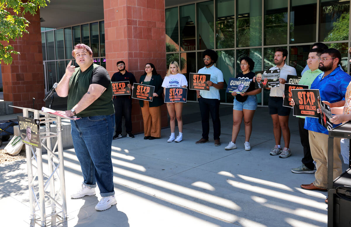 Mack Gledhill, who was in the Student Union during the UNLV shooting, points to where the shoot ...