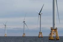 Turbines operate at the Block Island Wind Farm, Dec. 7, 2023, off the coast of Block Island, R. ...