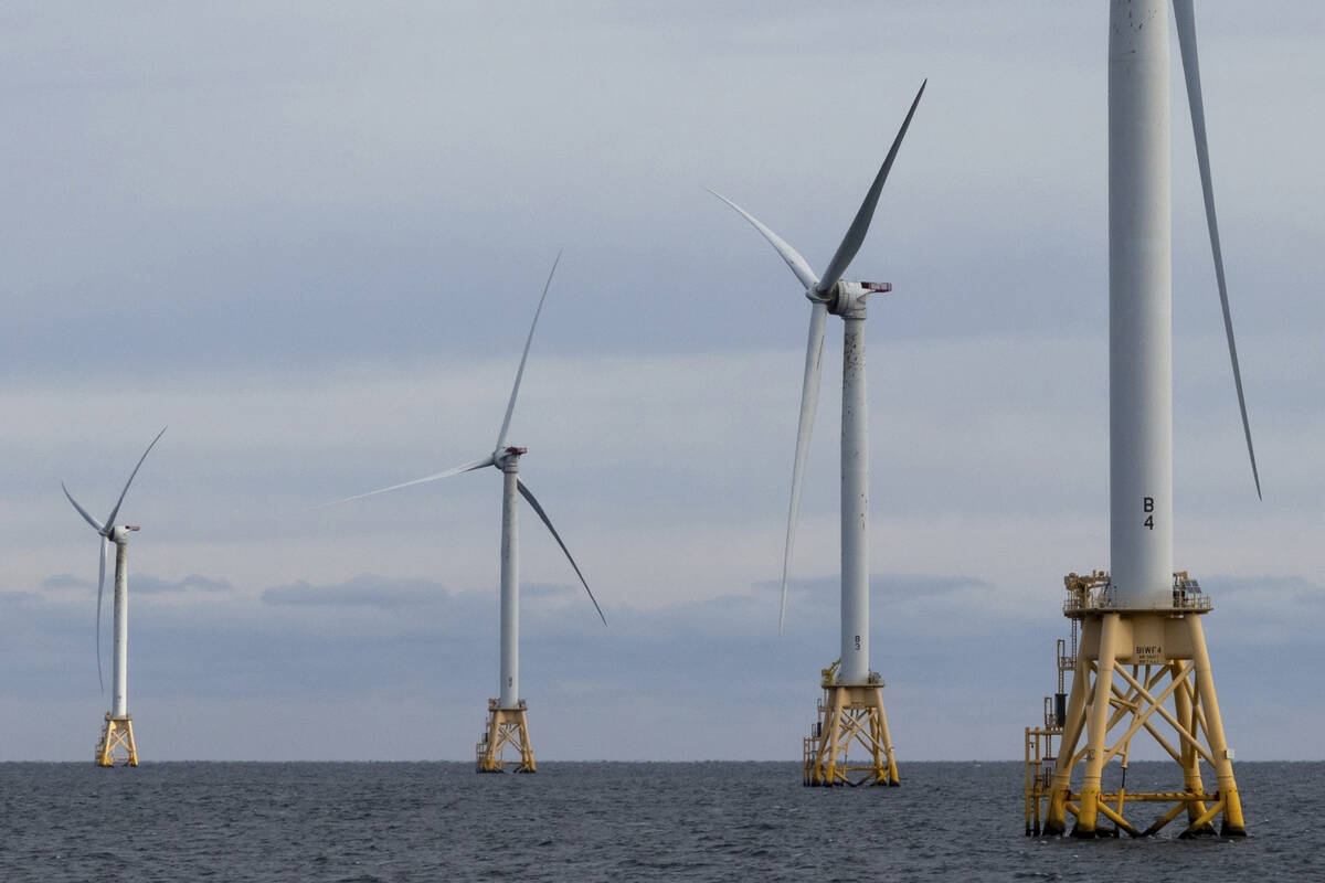 Turbines operate at the Block Island Wind Farm, Dec. 7, 2023, off the coast of Block Island, R. ...
