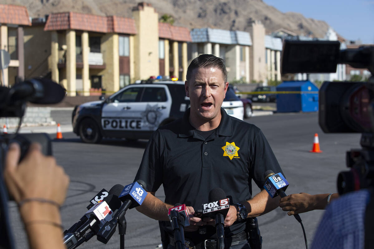 Lt. Richard Meyers gives a briefing to the media in July 2021 in Las Vegas. (Ellen Schmidt/Las ...