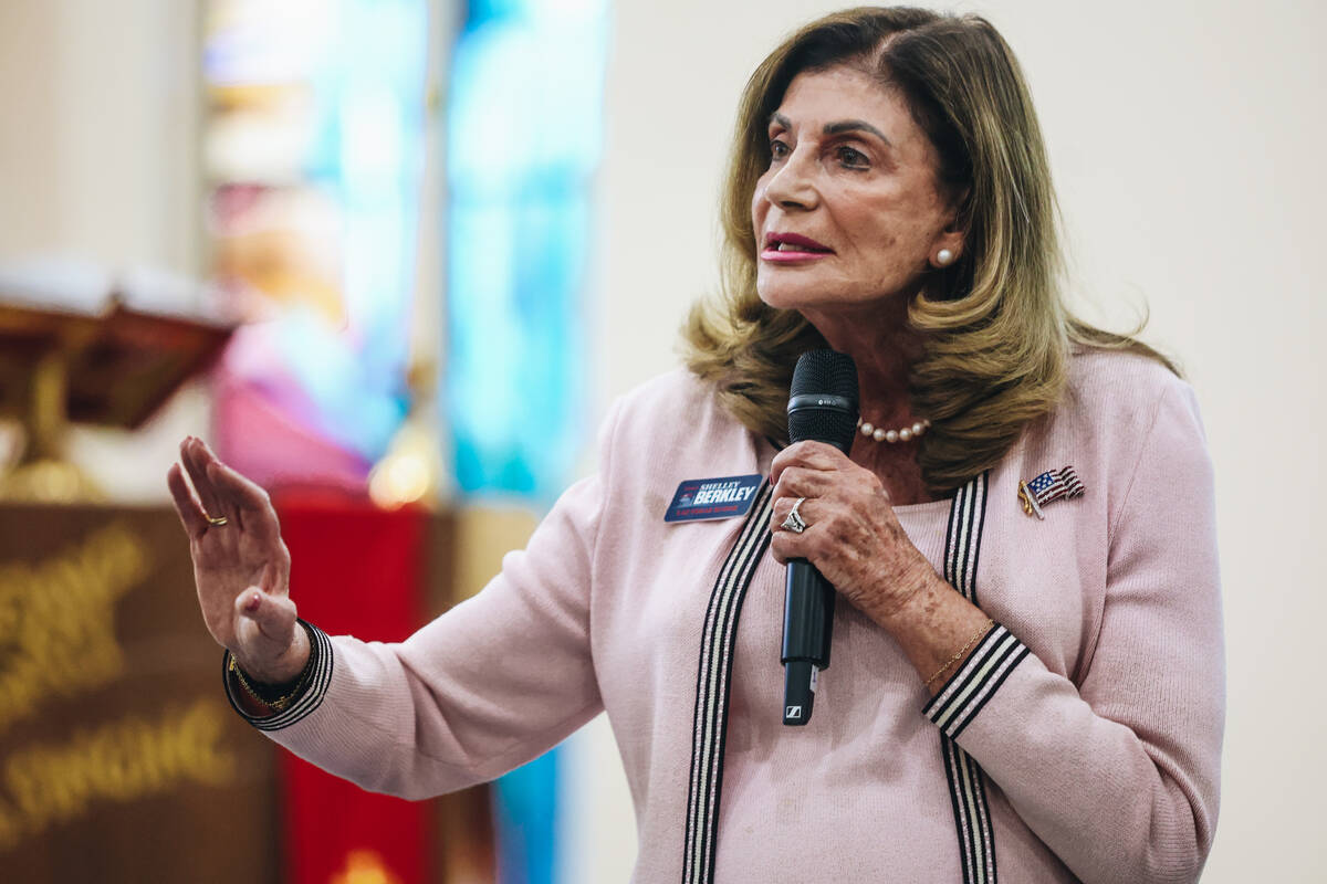 Mayoral candidate Shelley Berkley speaks during a forum for the candidates running for mayor at ...