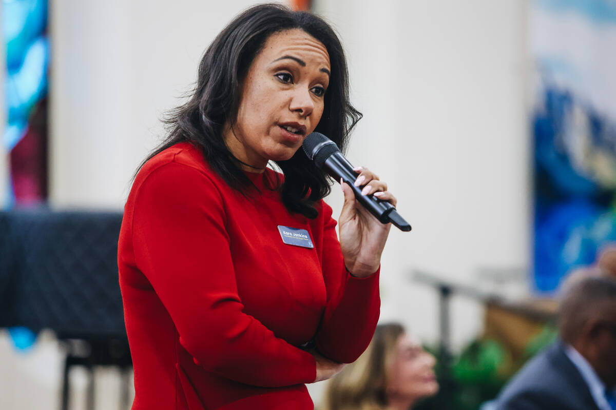 Mayoral candidate Kara Jenkins speaks during a forum for the candidates running for mayor at th ...