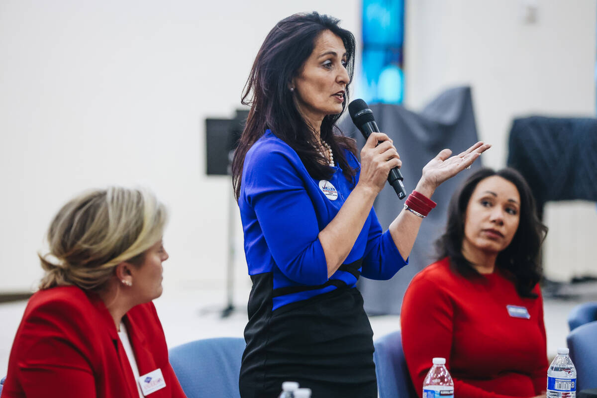 Mayoral candidate Donna Miller speaks during a forum for the candidates running for mayor at th ...