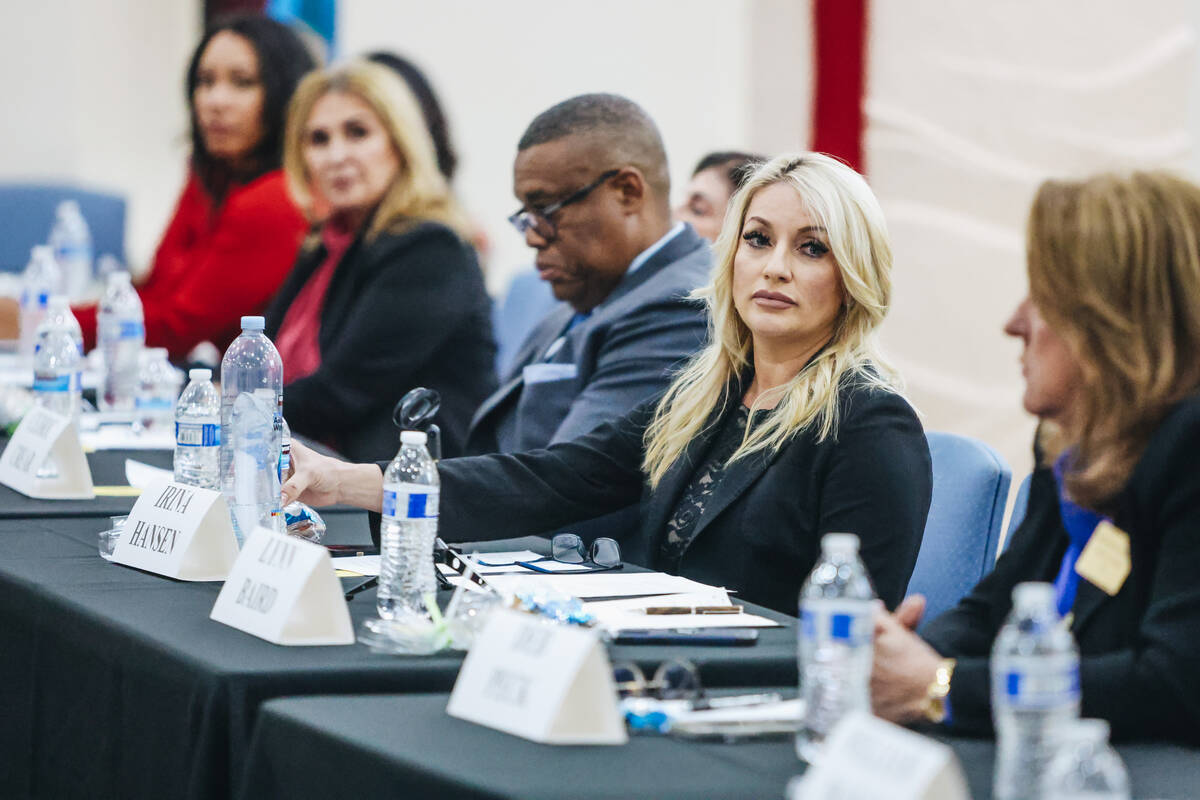 Mayoral candidate Irina Hansen looks on during a forum for the candidates running for mayor at ...