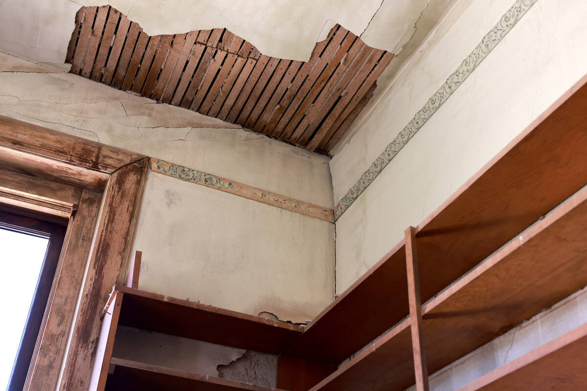 Crown molding in the Goldfield schoolhouse is shown in the former boomtown Wednesday, May 22, 2 ...
