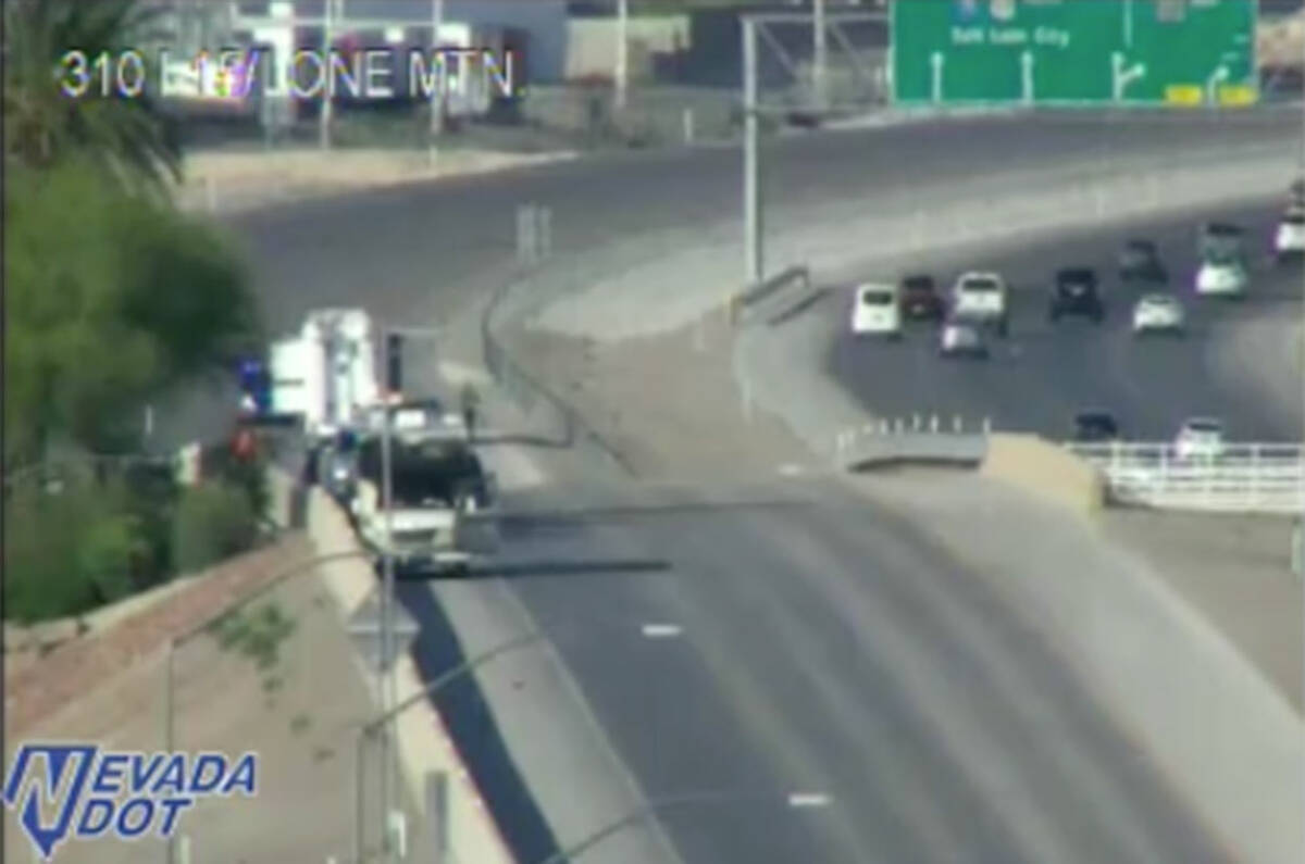 Police were active near Interstate 15 near Lone Mountain Road around 5:30 p.m. on Thursday, May ...