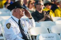 Laughlin constable Jordan Ross salutes during the Southern Nevada Law Enforcement Memorial Cere ...