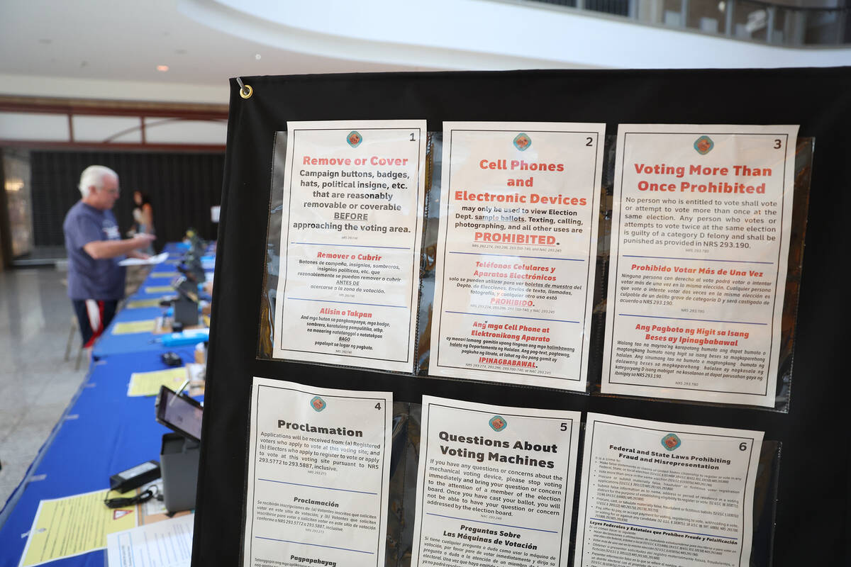 Voters cast their ballots during the early voting period at a polling location at the Galleria ...