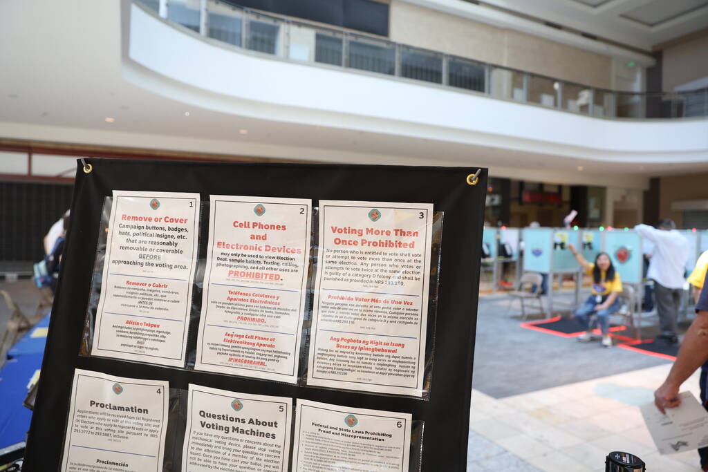 Voters cast their ballots during the early voting period at a polling location at the Galleria ...