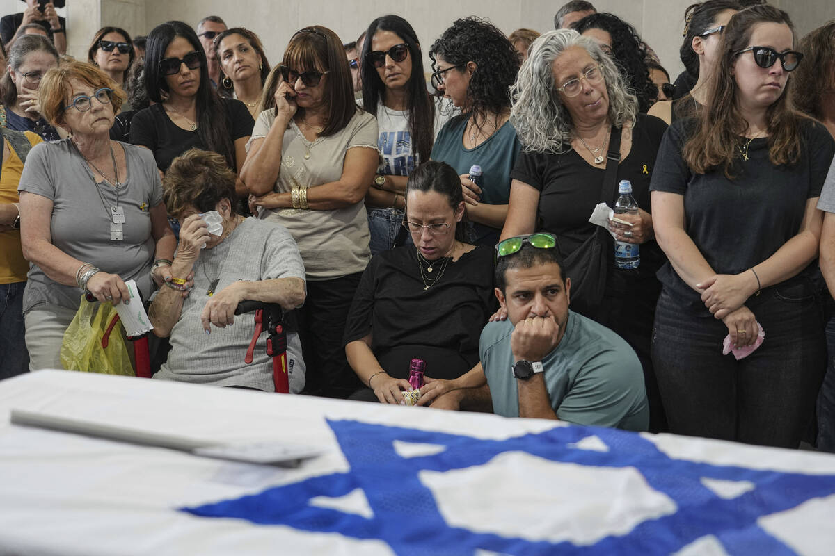 Mourners attend the funeral of Michel Nisenbaum, who was killed during Hamas' Oct. 7 attack and ...