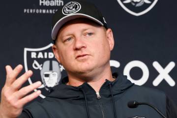 Raiders offensive coordinator Luke Getsy speas during a news conference before organized team a ...