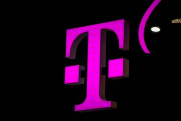 T-mobile logo in the Mobile World Congress 2023 in Barcelona, Spain, on Thursday, March 2, 2023 ...