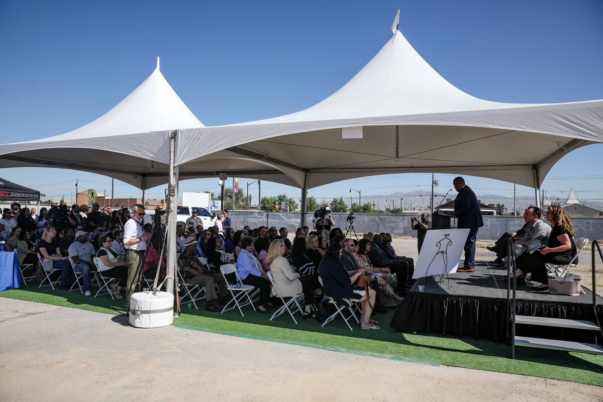 Las Vegas City Councilman Cedric Crear addresses the audience at a groundbreaking event for the ...