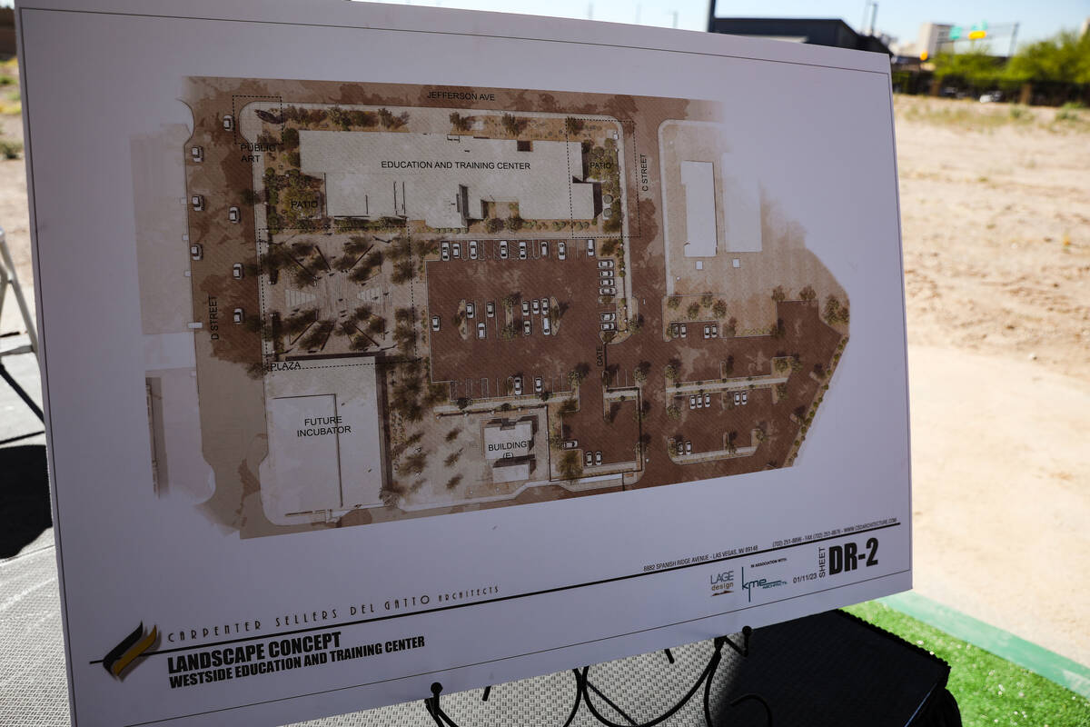 A rendering of the future Historic Westside Education and Training Center on display at a groun ...