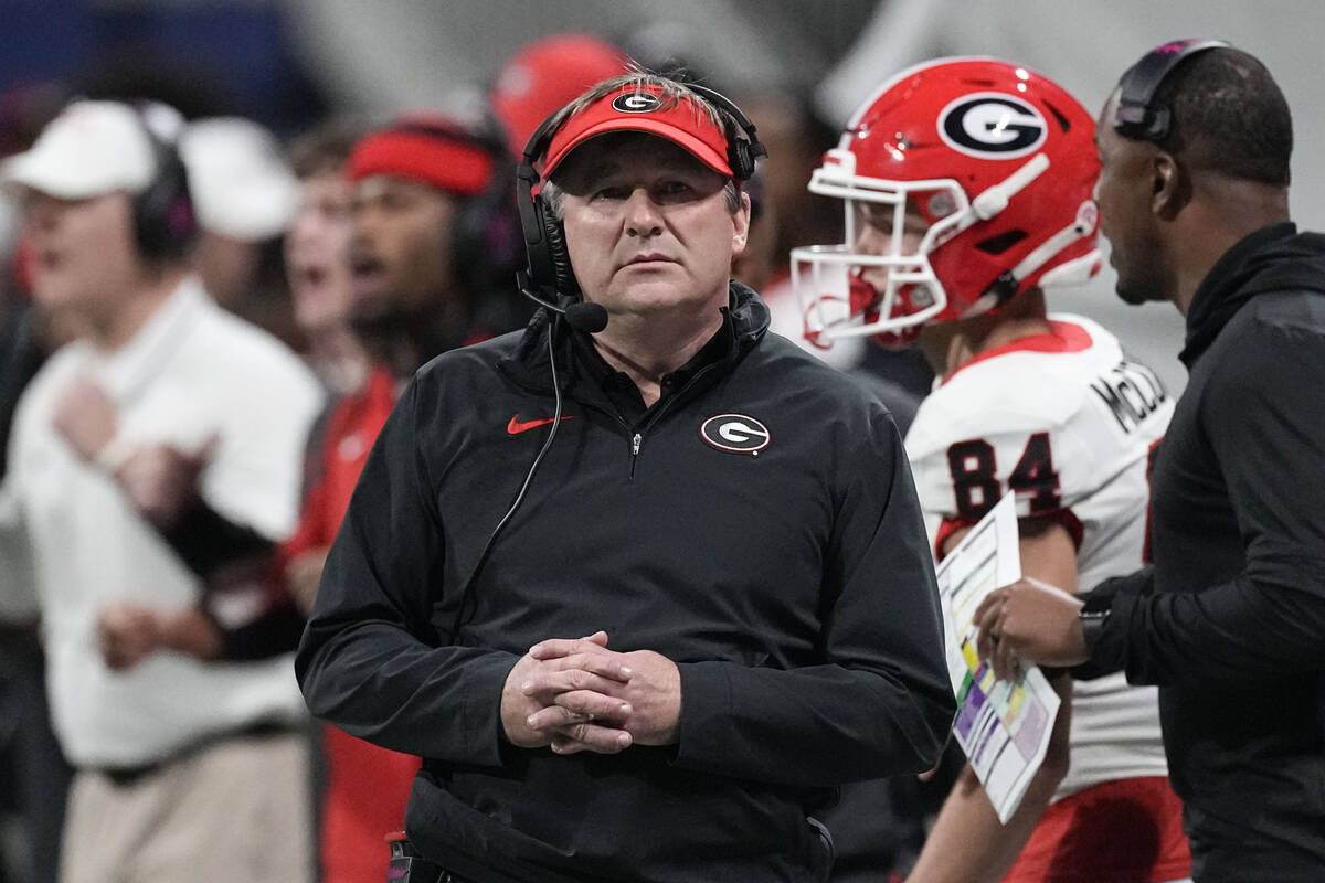 Georgia head coach Kirby Smart watches a play during the first half of the Southeastern Confere ...