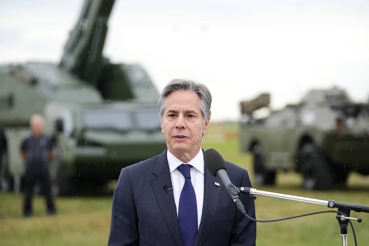 US Secretary of State Antony Blinken speaks at a Czech Defense Capabilities Event at Prague-Kbe ...