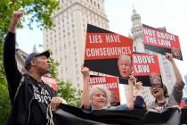 People react to the guilty verdict announced against former President Donald Trump outside Manh ...