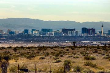 The Las Vegas skyline on Sunday, April 26, 2020. (L.E. Baskow/Las Vegas Review-Journal) @Left_E ...
