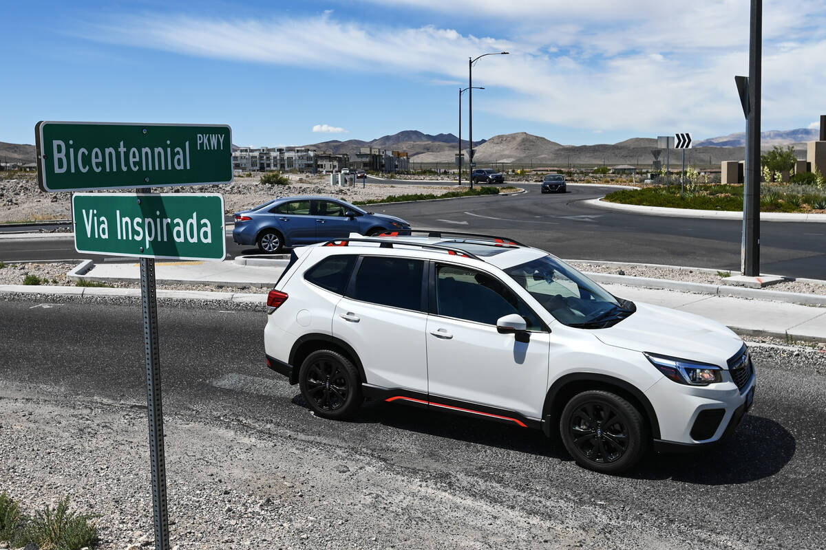 The intersection of Bicentennial Parkway and Via Inspirada is seen Friday, May 10, 2024, in Hen ...