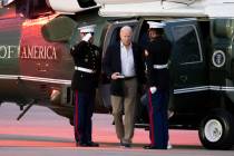 President Joe Biden arrives on Marine One at Delaware Air National Guard Base in New Castle, De ...