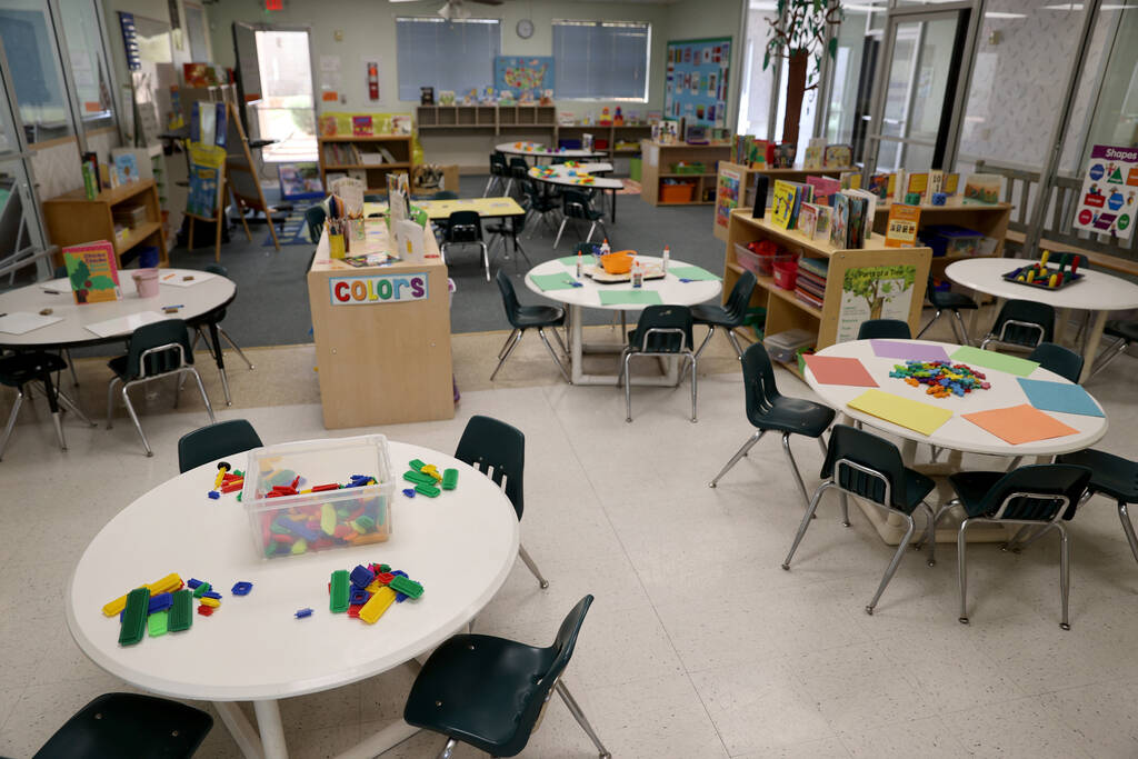 A classroom at Capstone Christian Academy in Las Vegas Thursday, April 8, 2021. (K.M. Cannon/La ...