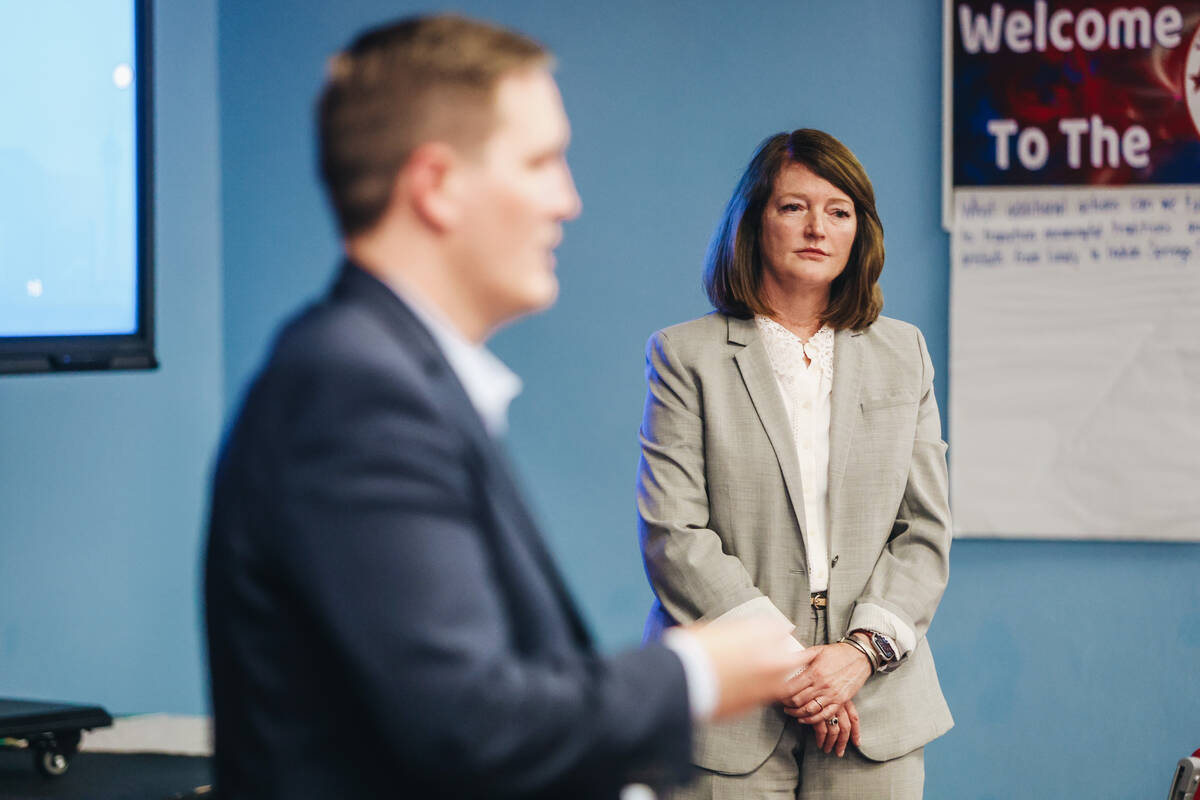 Clark County interim Superintendent Dr. Brenda Larsen-Mitchell is seen during a meeting hosted ...