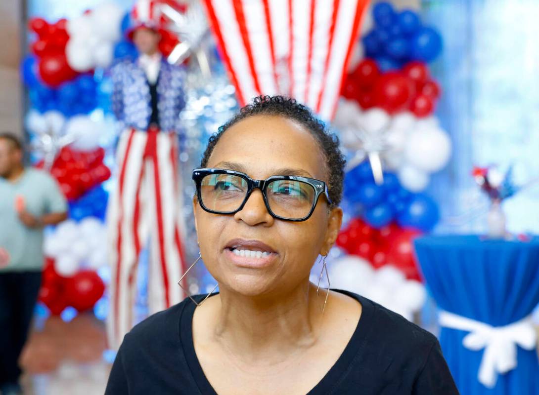 Kelly Woods of Las Vegas speaks about voting experience during an interview with the Review-Jou ...