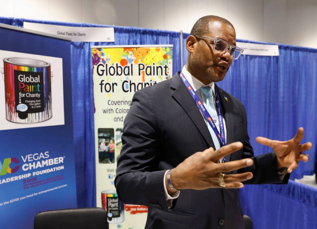 Rony Delgarde, fonder president of Global Paint for Charity, speaks during an interview with th ...